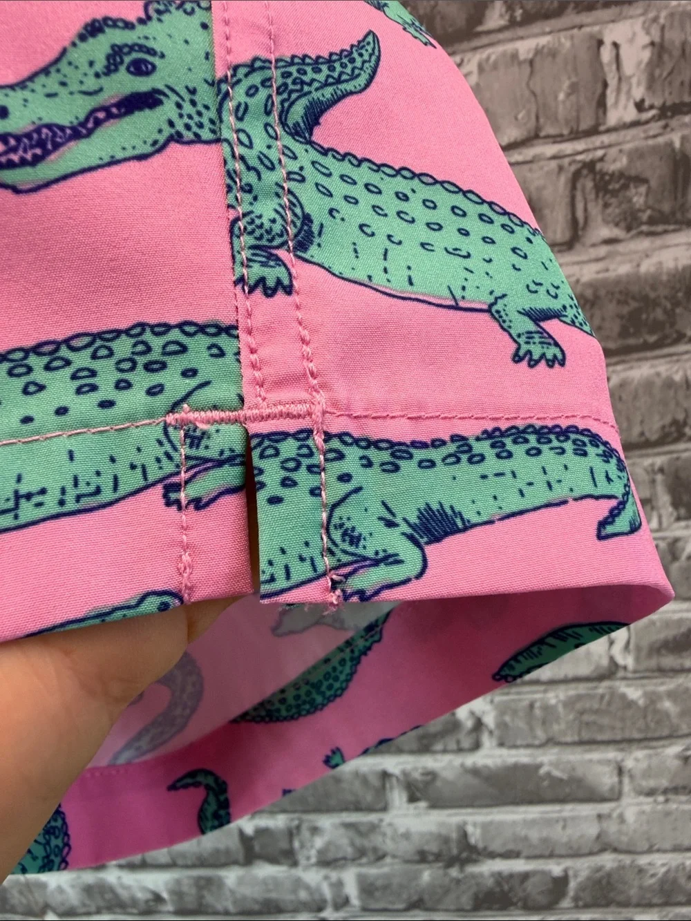 chubbies Pink Shorts with Green Alligator Print